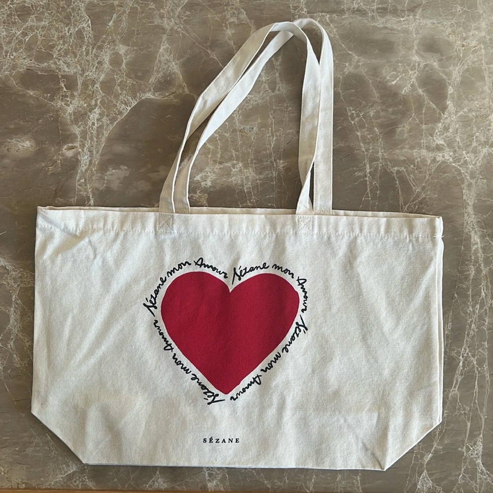 Sezane limited edition Mon Amour canvas tote